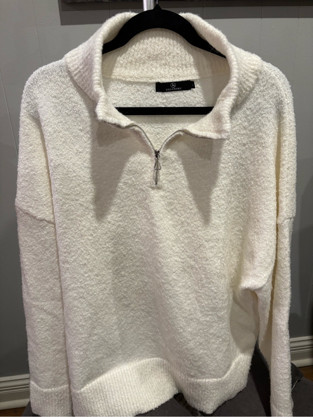 Lillipusory Women’s Cream Quarter-Zip Textured Oversized Sweater